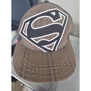 Superman Brown Plaid Fitted Hat Wool Blend Men's Size Small